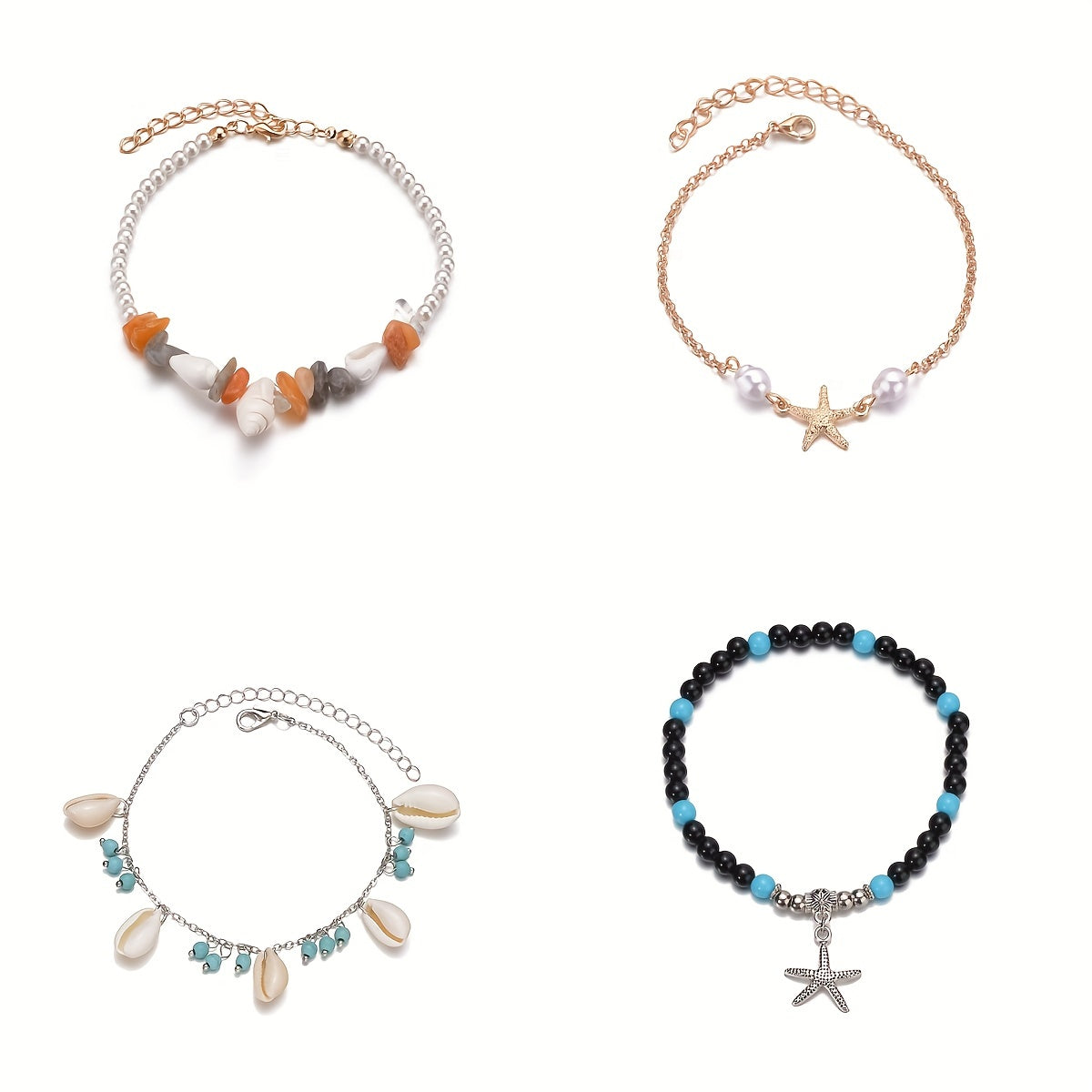 Ocean Style Shell Pendant Beaded Anklet Adjustable Ankle Bracelet