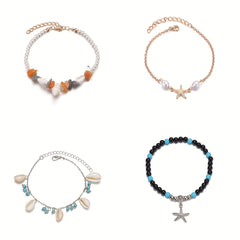 Ocean Style Shell Pendant Beaded Anklet Adjustable Ankle Bracelet