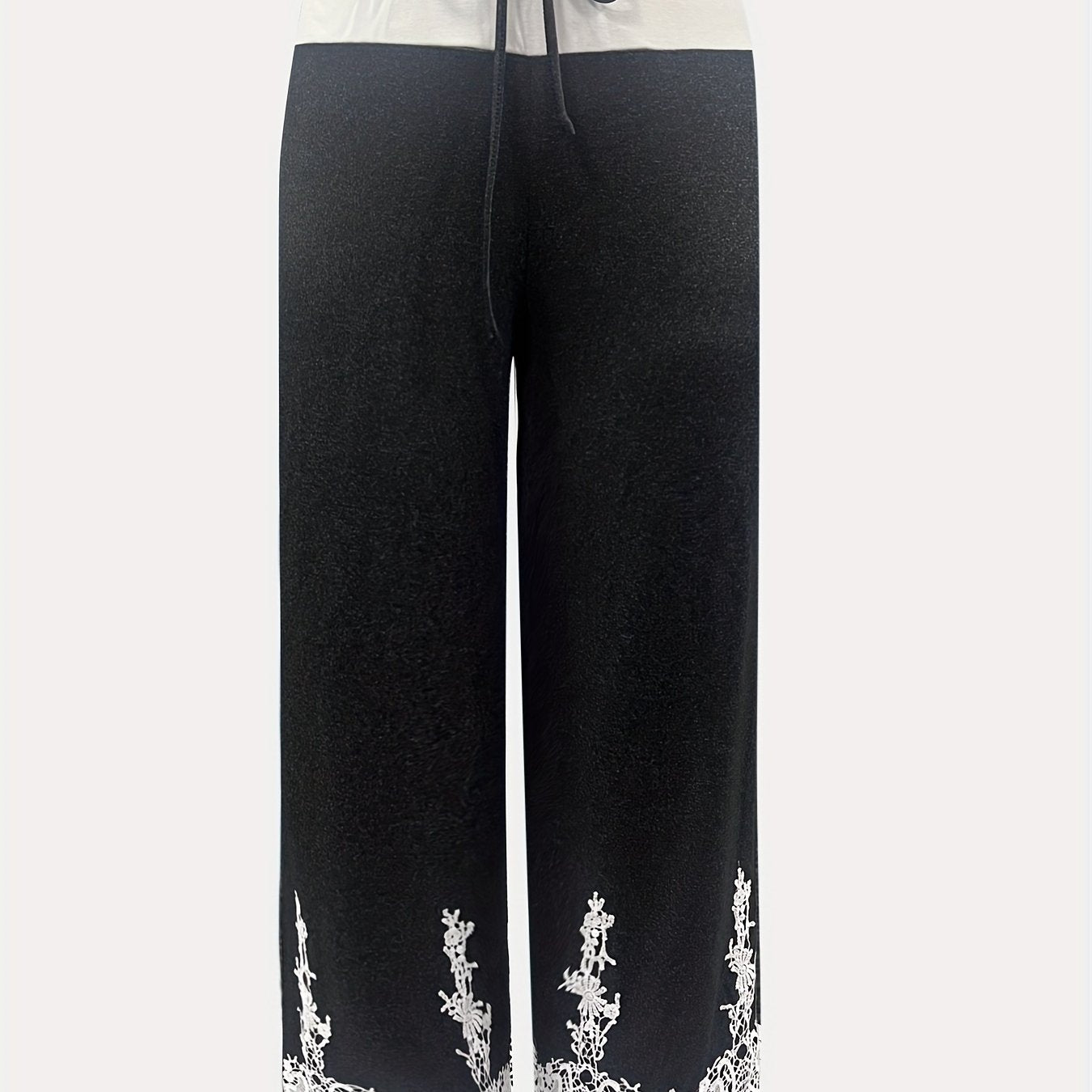  Colorblock Lace Print Wide Leg Pants