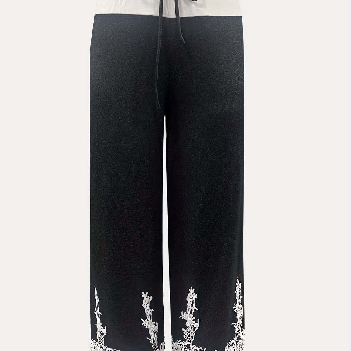  Colorblock Lace Print Wide Leg Pants