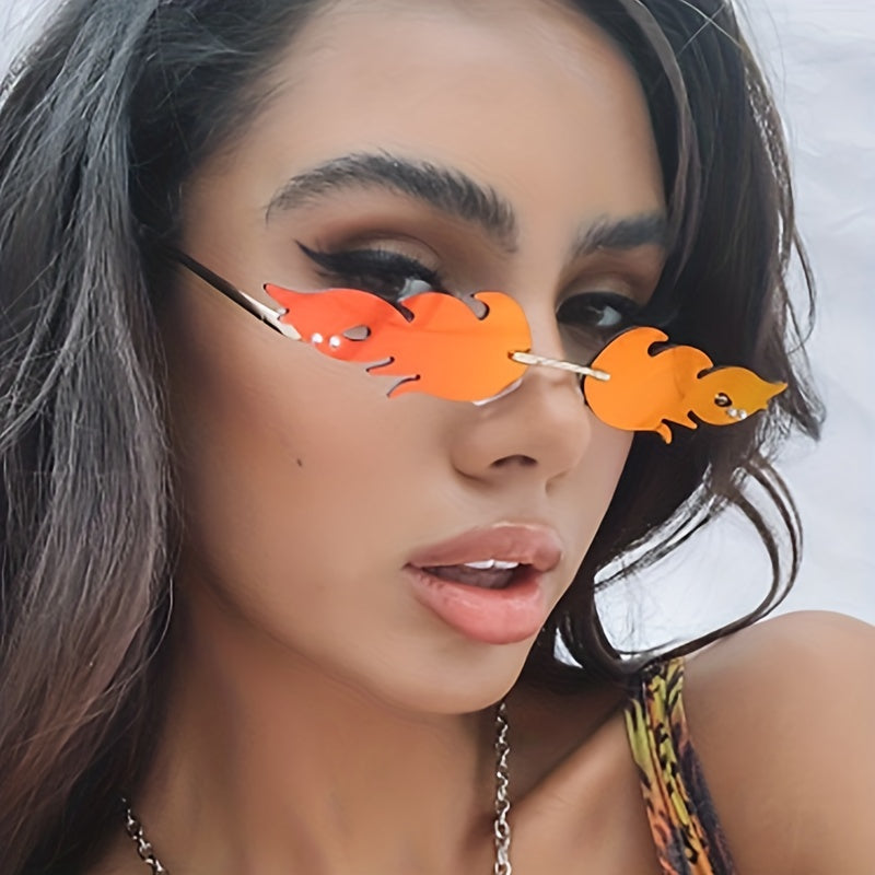 Y2K Flame Rimless Sunglasses Funny Tinted Glasses UV400