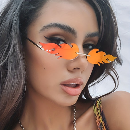 Y2K Flame Rimless Sunglasses Funny Tinted Glasses UV400