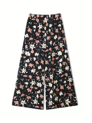 Floral Print High Rise Wide Leg Trousers