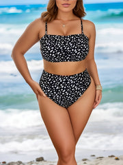 Polka Dot Plus Size Bikini Set - Square Neck Bra & Panty Swimsuit