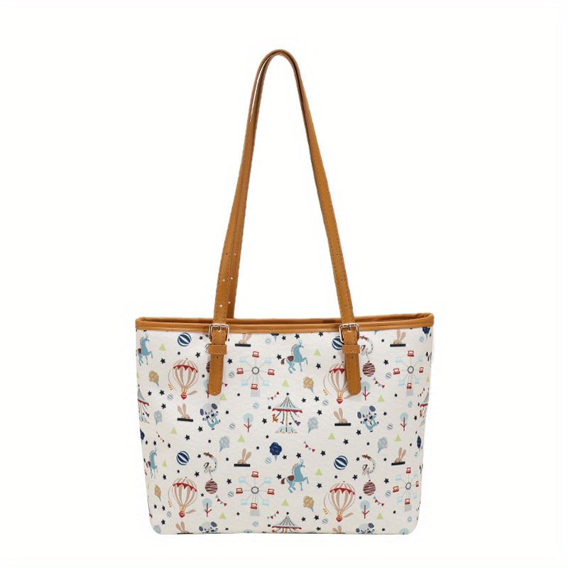 Cartoon Print Tote Bag Large Capacity Shoulder Bag Women's Handbag