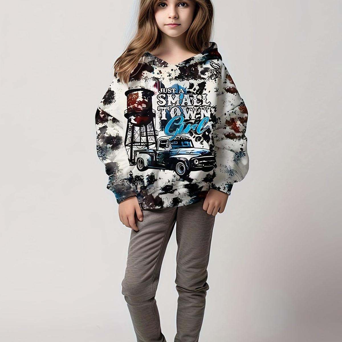 Small Town Girl Tie Dye Hoodie Girls Hooded Pullover Spring Fall Gift 4-14y