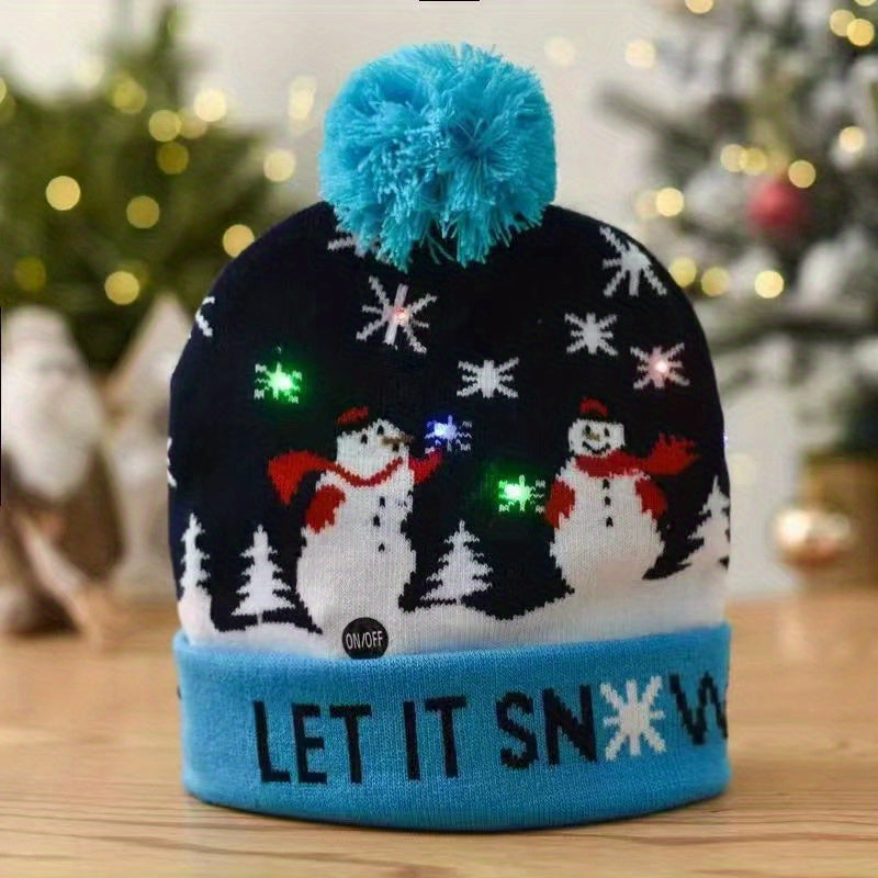 Warm Knit Beanie Hat with Christmas LED Lights