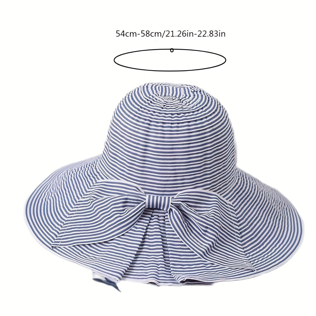 Pinstripe Wide Brim Bow Hat for Spring & Summer