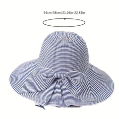 Pinstripe Wide Brim Bow Hat for Spring & Summer