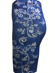Floral & Denim Print Leggings for Women