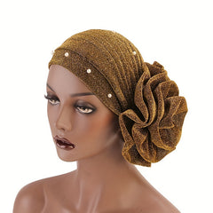 Faux Pearl Turban Cap Elastic Head Wrap Chemo Hats