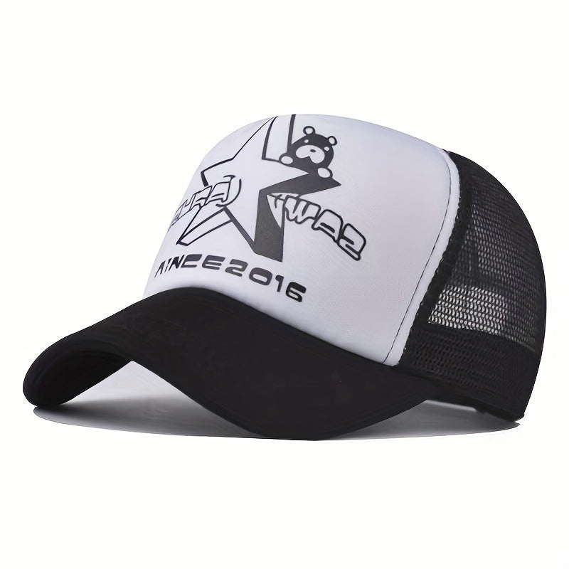 Star Bear Print Baseball Cap Cartoon Mesh Trucker Hat Adjustable Sun Hat