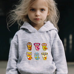 Cartoon Owls Print Hoodie & Pants Set Girl's Sporty Clothes