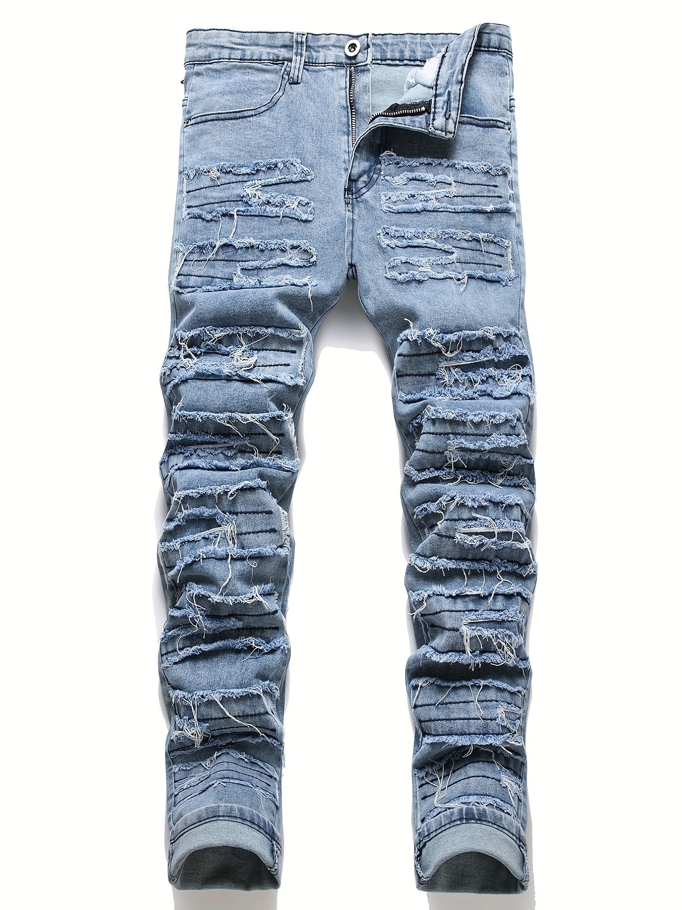 Retro Style Ripped Straight Denim Jeans With Pockets