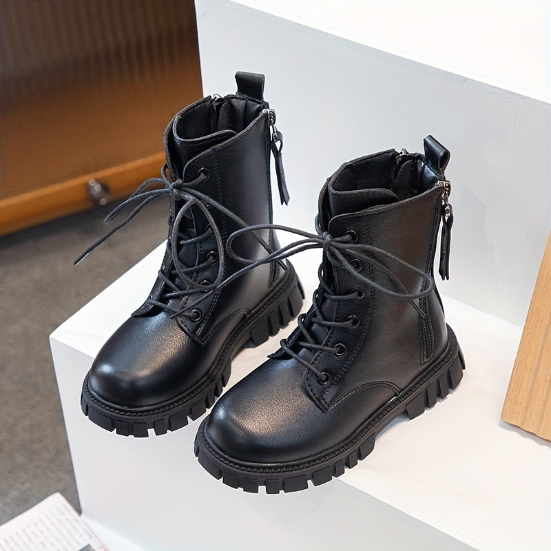 Girls Kids Lace Up Boots Non Slip Zipper Comfortable Indoor Outdoor