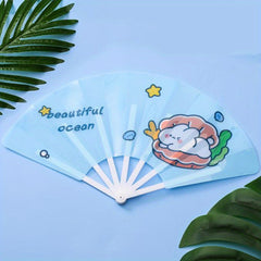 Students Cartoon Folding Fan Bunny Pattern Handheld Small Fan