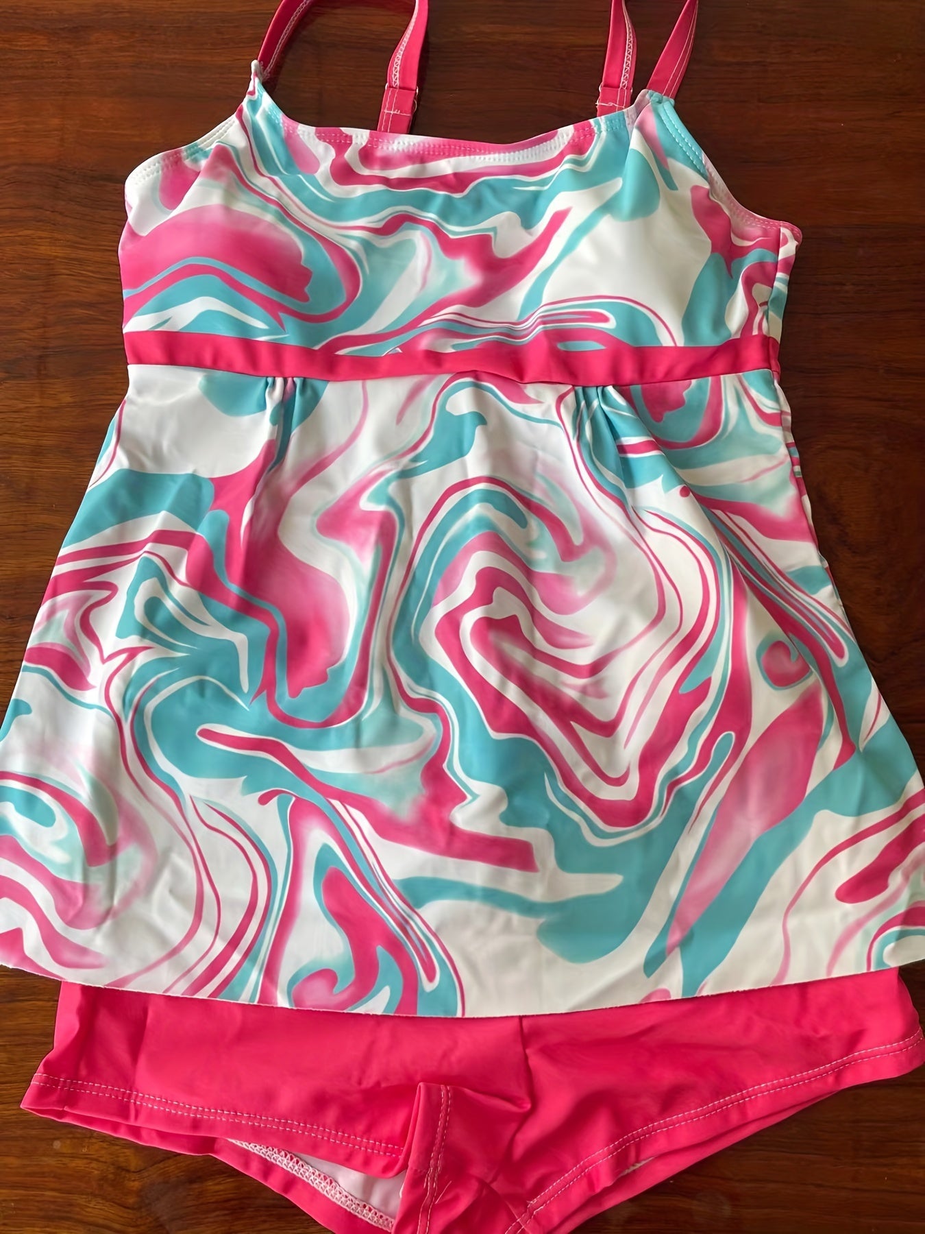 Colorful Pattern Tankini Set Boxer Shorts Swimsuit Women's Swimwear