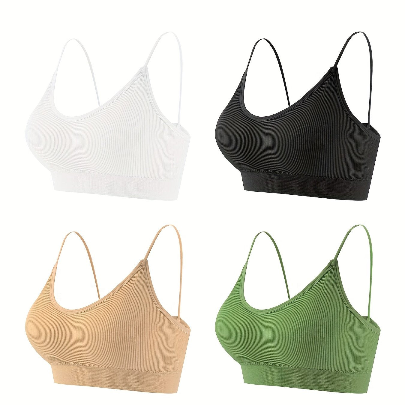 4pcs Solid Ribbed Wireless Bras Comfy Sports Bra