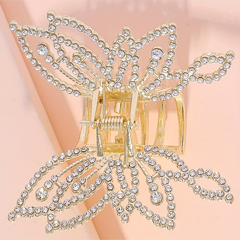 Golden Rhinestone Butterfly Hair Claw Clip Strong Hold Grip Hair Jaw Clip