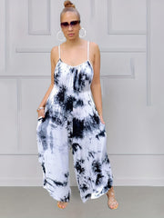  Tie Dye V Neck Wide Leg Jumpsuit