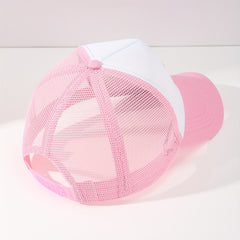 Pink Heart Embroidery Trucker Hat Cartoon Mesh Baseball Cap
