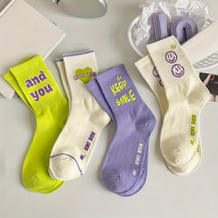 Letter Print Socks Comfy & Breathable Mid Tube Socks Women's Stockings