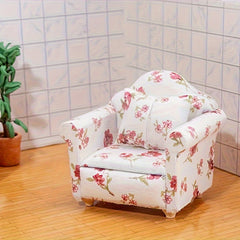 Pink Floral Mini Sofa Set with Cushions for Dollhouse