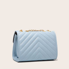 Chevron Quilted Square Shoulder Bag Chain Crossbody Purse Faux Leather Flap
