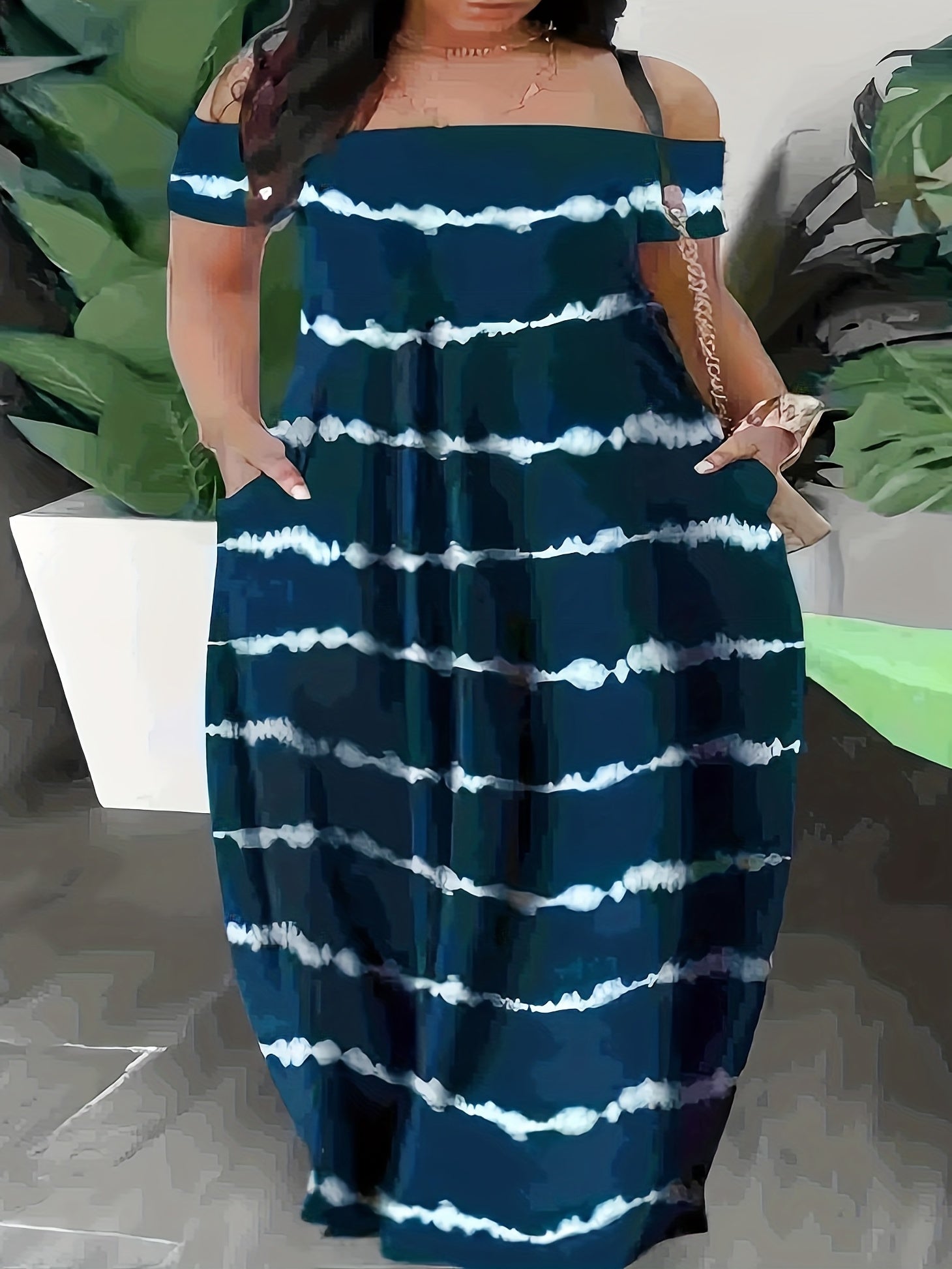  Tie Dye Stripe Off Shoulder Maxi Dress