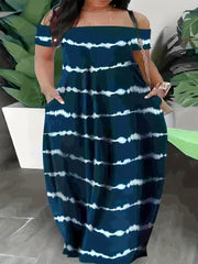  Tie Dye Stripe Off Shoulder Maxi Dress