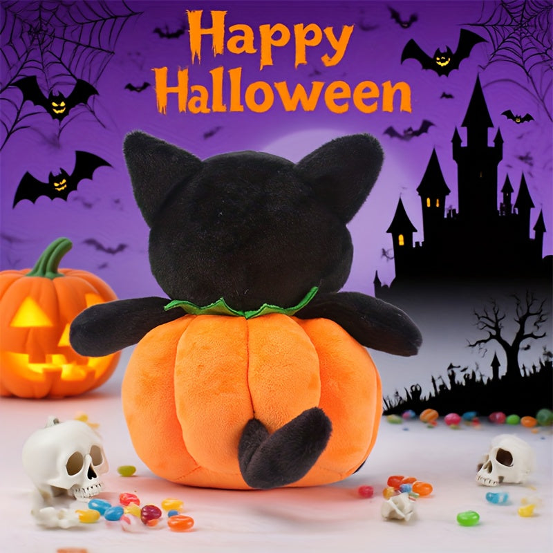 JACKCAT Halloween Pumpkin Cat Plush Toy Soft Orange Stuffed Animal Green