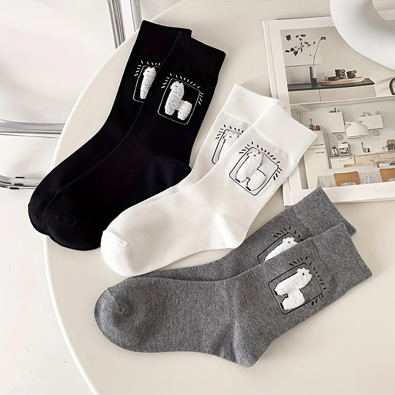 6 Pairs Alpaca Print Socks Women's Mid Tube Stockings