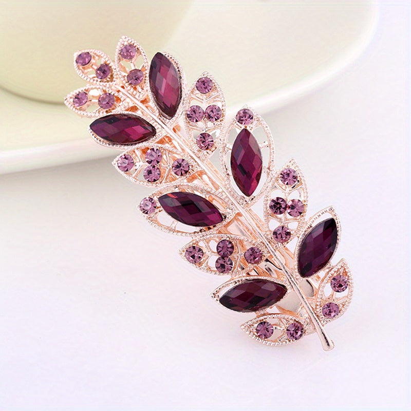 Glitter Crystal Flower Leaf Hair Clip for Women Girls