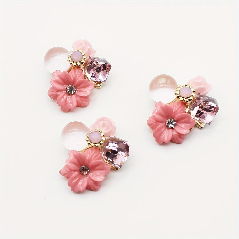 10Pcs 21mm Rhinestone Flower Buttons for DIY Wedding Gift Bouquet Decoration