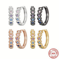 925 Silver Heart Hoop Earrings with Zircon Decor