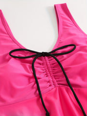  Rose Print Tankini Set Women's Plus Swimsuits Two Piece Set