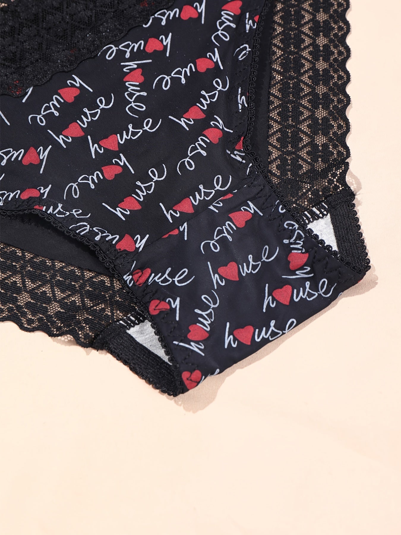 3 Pack Plus Size Random Print Contrast Lace Briefs Women's Plus High Stretch