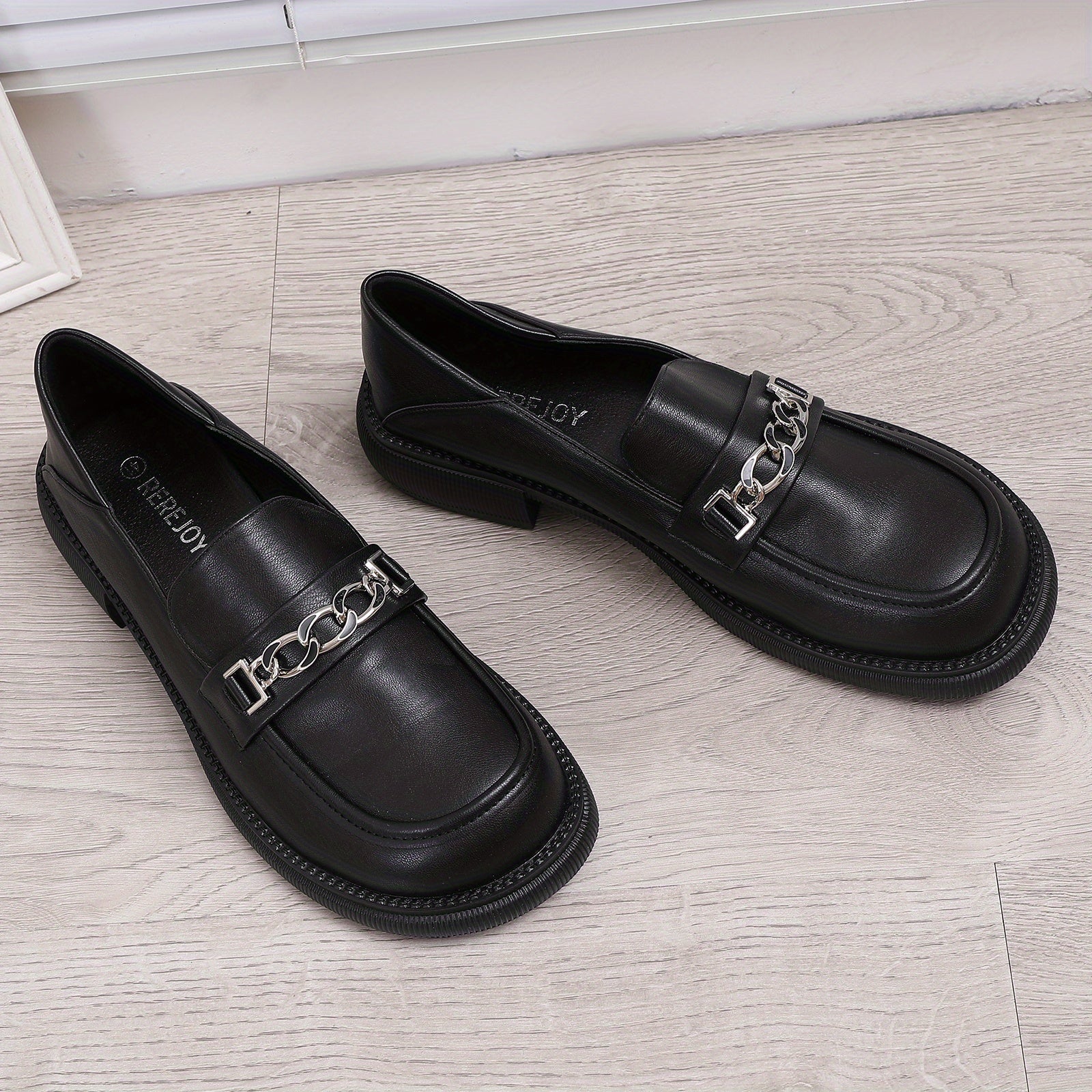 Chain Decor Chunky Heel Loafers British Style Work Shoes