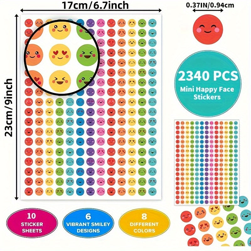 2340 Pcs Happy Face Stickers for Students Reward Chart Student Planner 10 Sheets