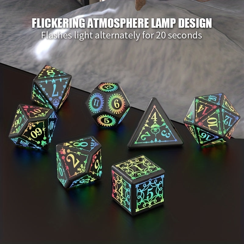 7pcs Rechargeable LED Metal Flashy Dice Set Halloween Gift