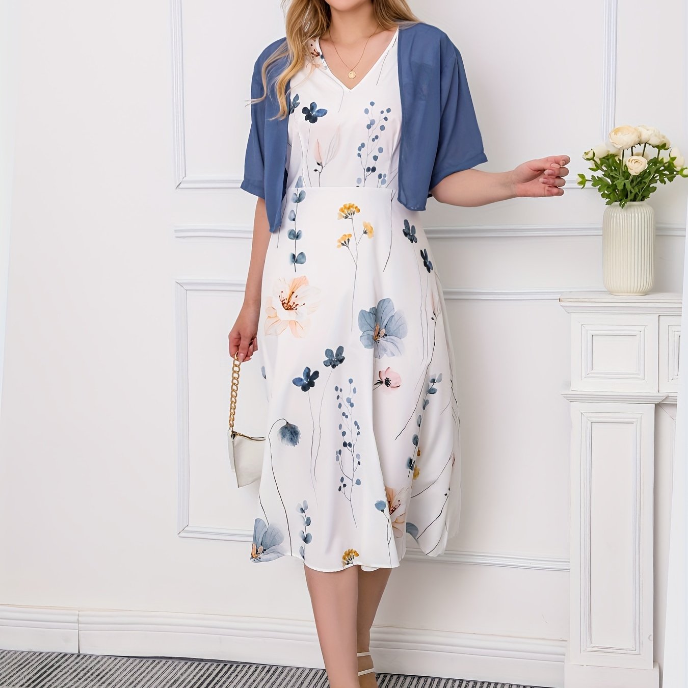 Floral Tank Dress & Cardigan Set