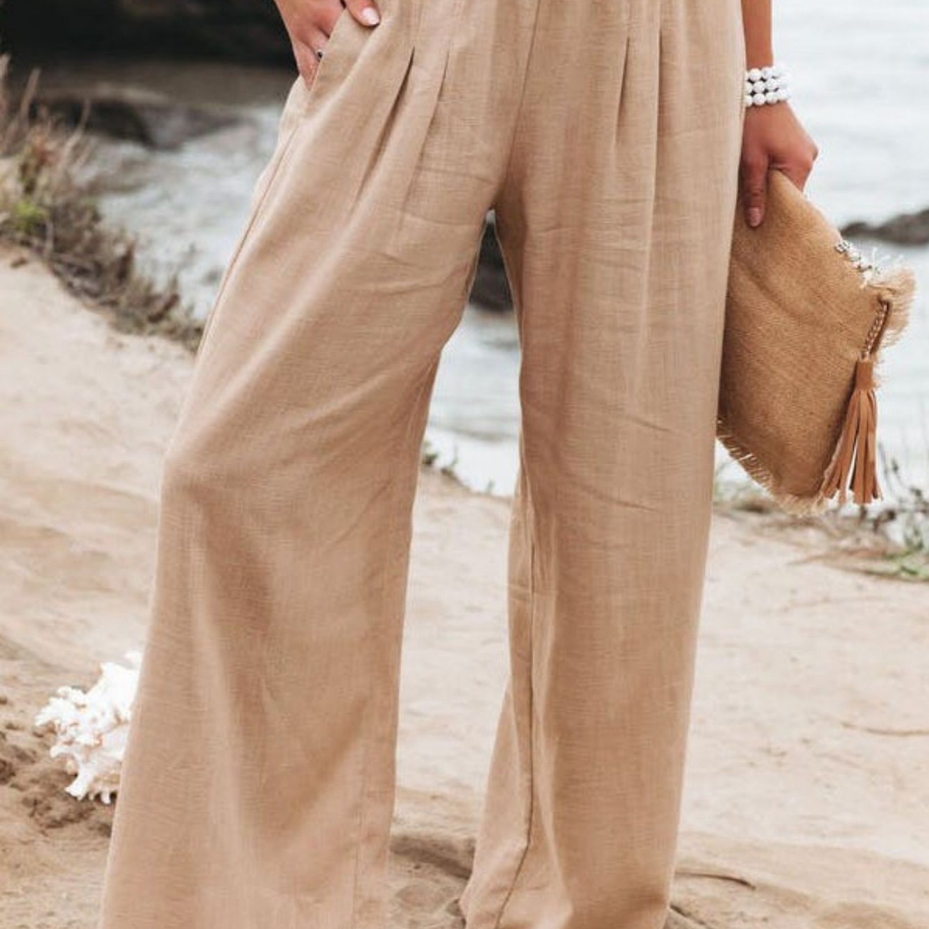 Boho Wide Leg Pants High Waist Casual Vacation Pants