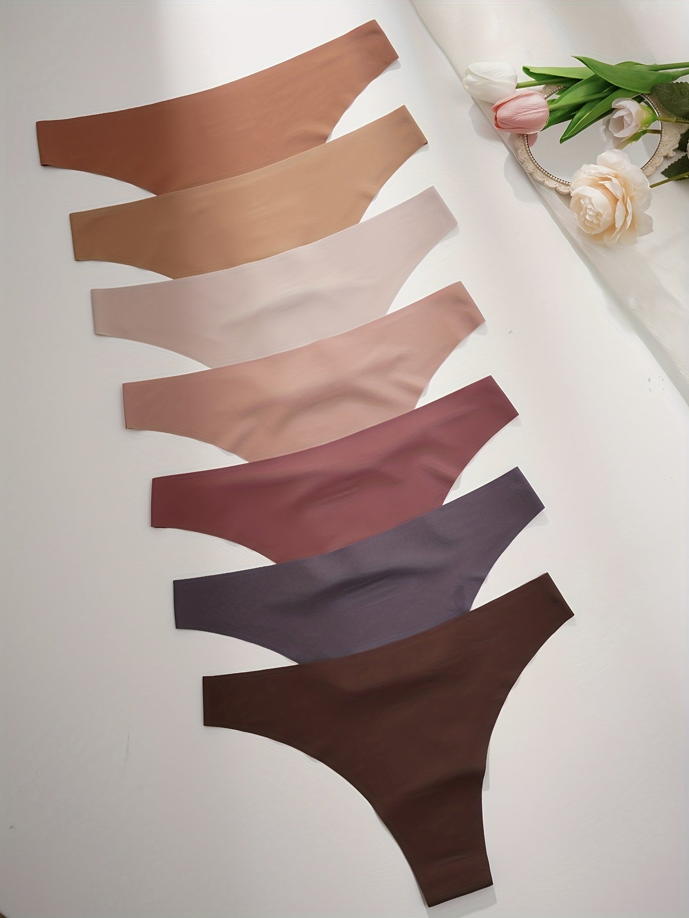 7pcs Seamless Solid Thongs Comfy Intimates Panties Women's Lingerie