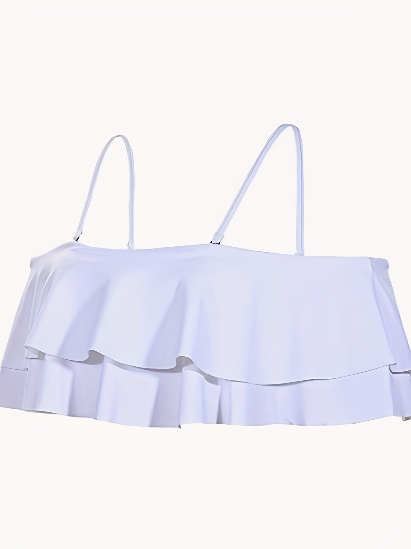  Solid Ruffle Trim Layered Cold Shoulder Bikini Top