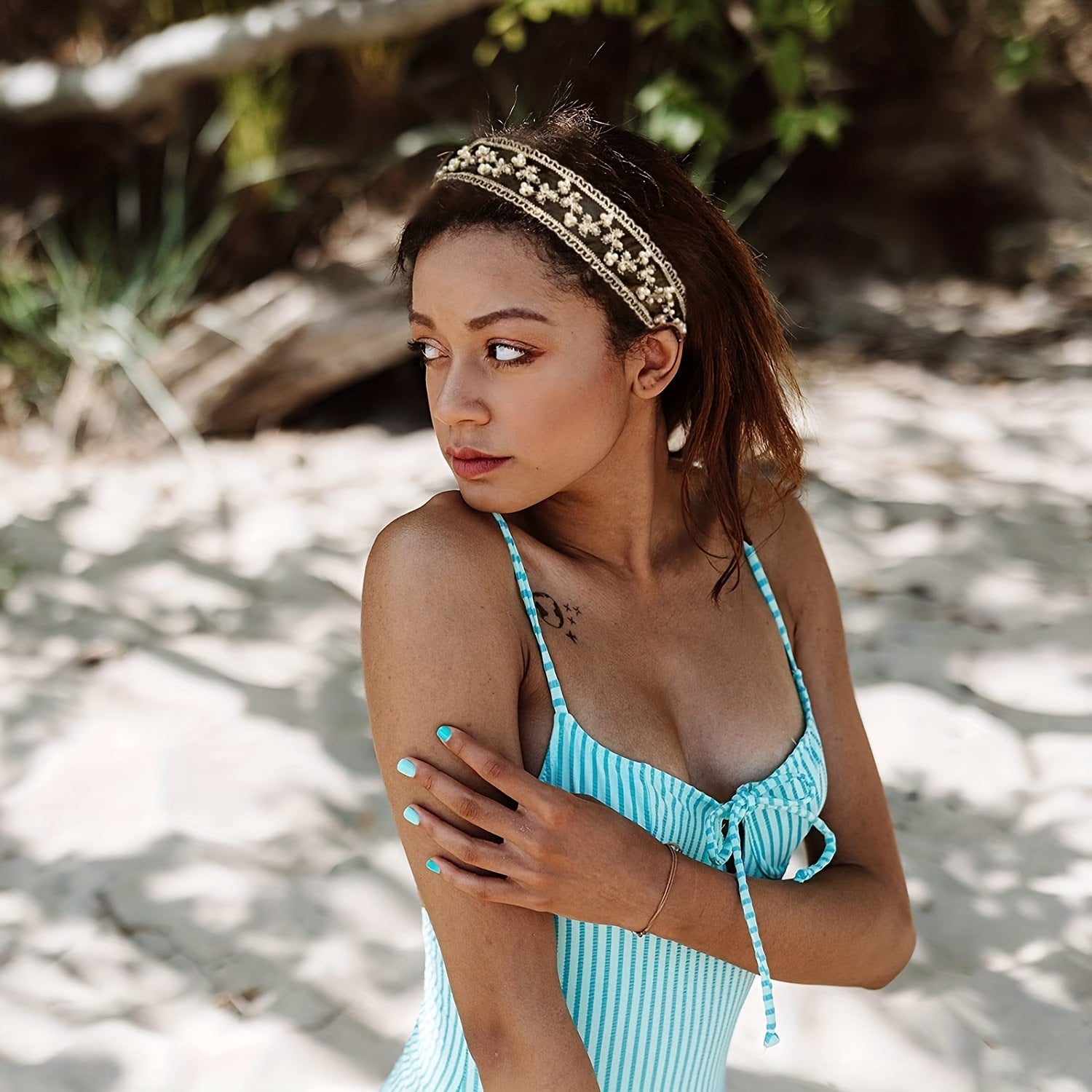Bohemian Lace Pearl Headband Stretchy Floral Headwear