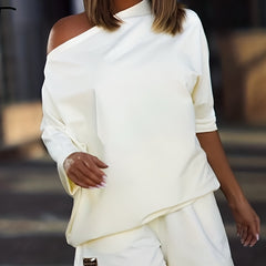 Casual Two Piece Set Slanted Shoulder Short Sleeve Tops & Wide Leg Shorts