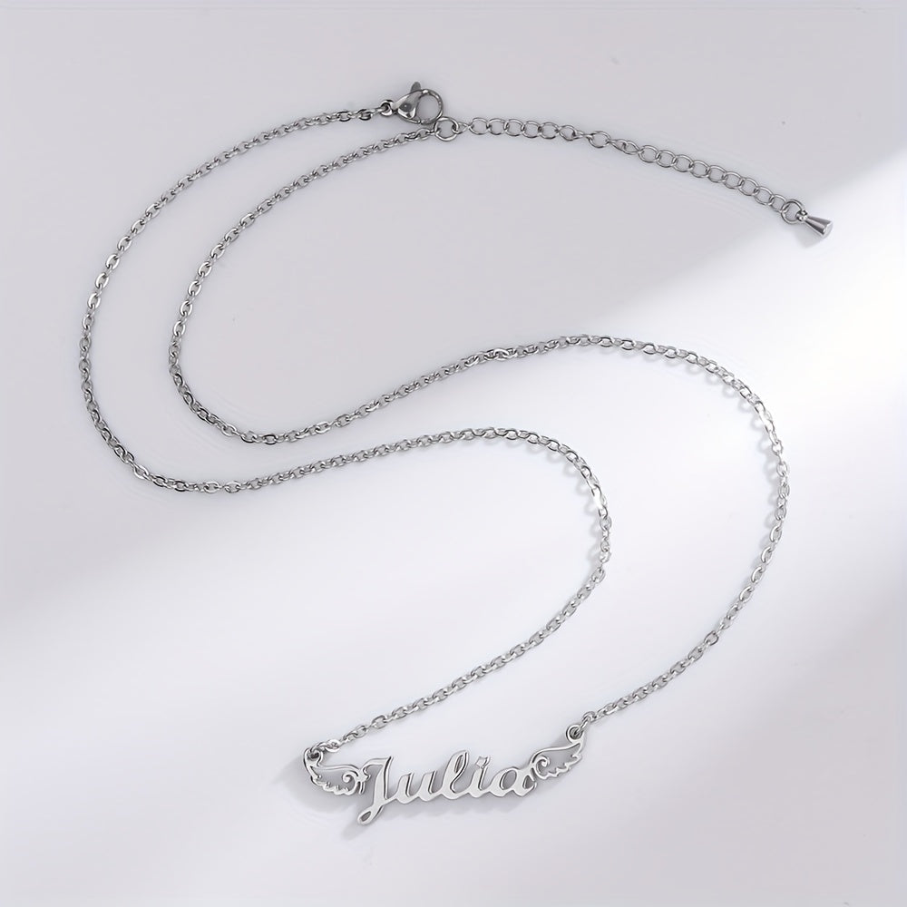 Personalized Angel Wings Pendant Name Necklace Custom Engraved Letter Hollow Cut