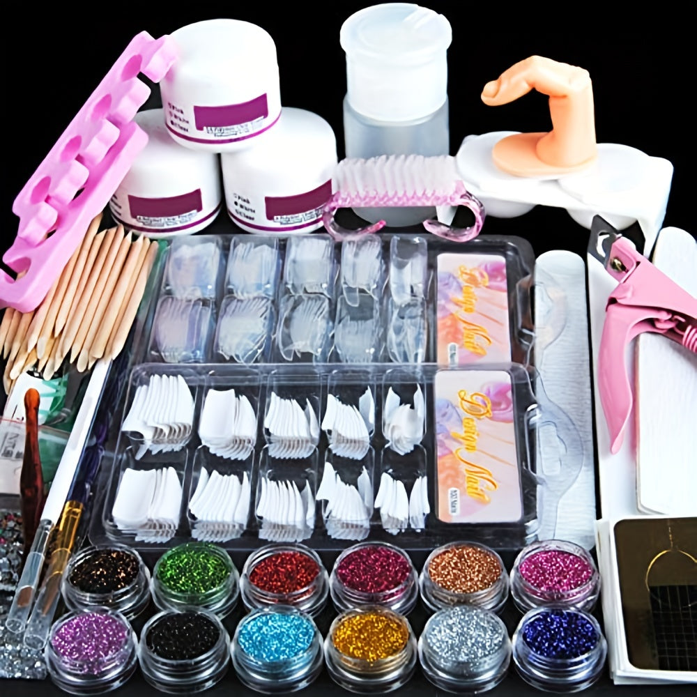 Glitter Acrylic Powder Nail Extension Set - Beginner's Nail Kit