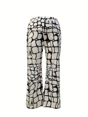  Allover Print Drawstring Wide Leg Trousers