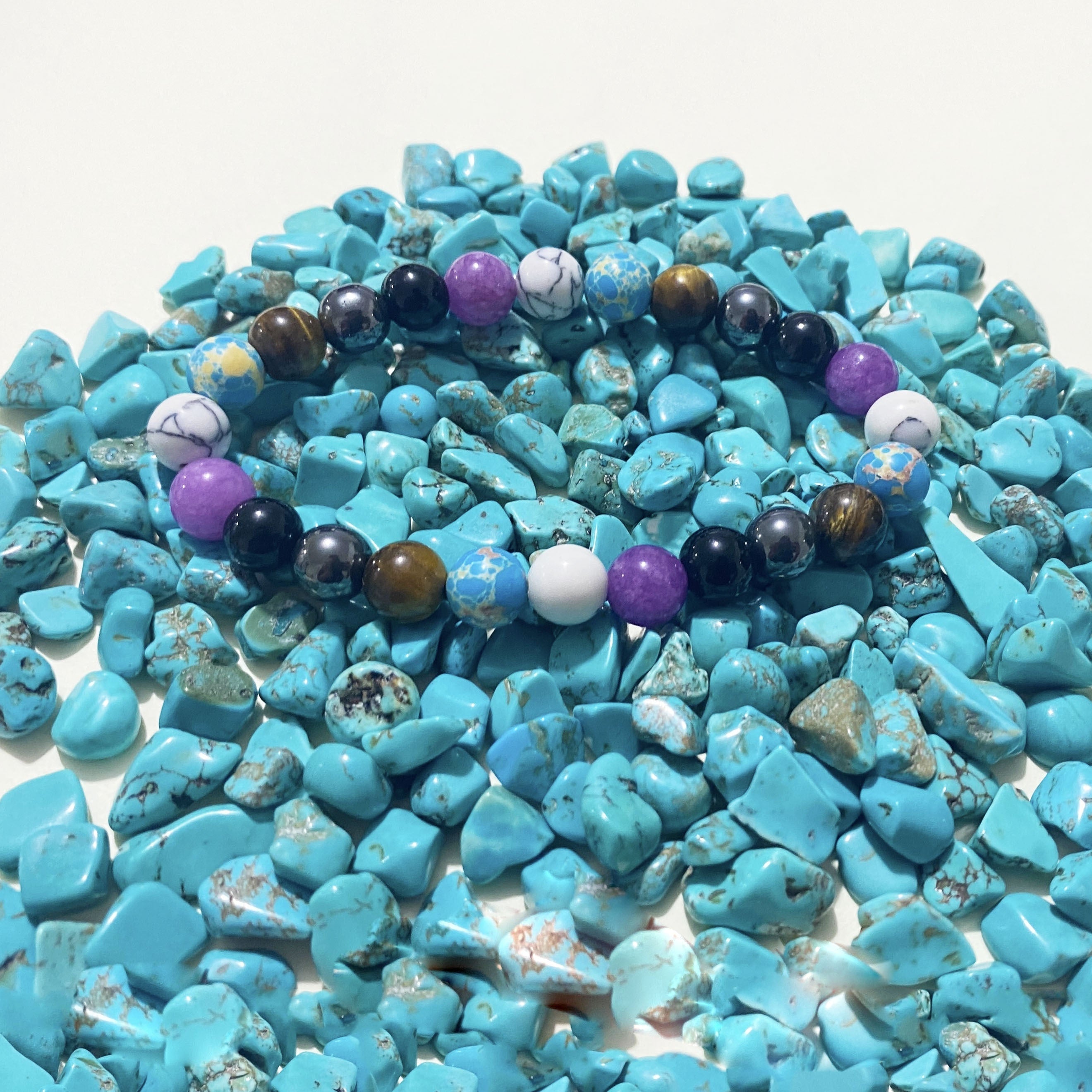 Amethyst Pine Stone Mixed Round Bead Bracelet Meditation